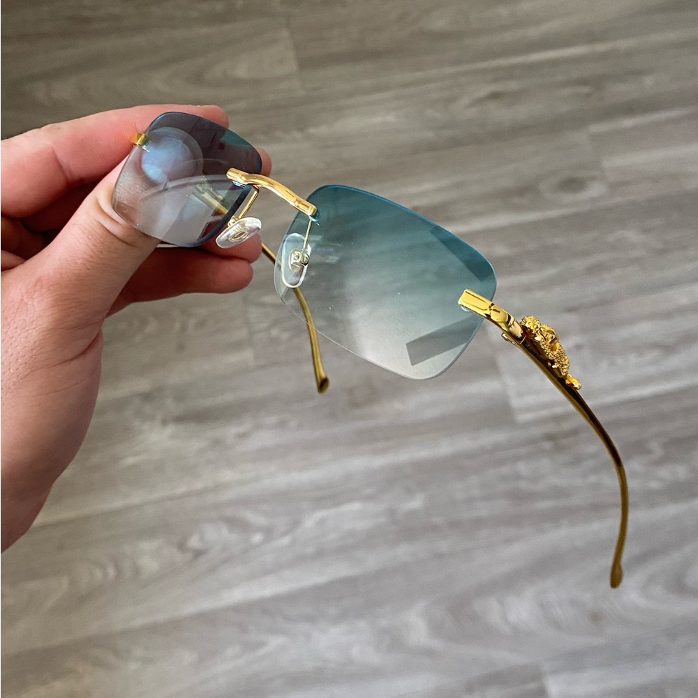 Cheetah Gold and Blue Rimless Sunglasses